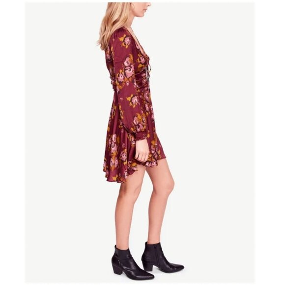 Free People Floral Fit & Flare Purple Dress Longsleeve Lightweight Size 6 - Picture 2 of 11